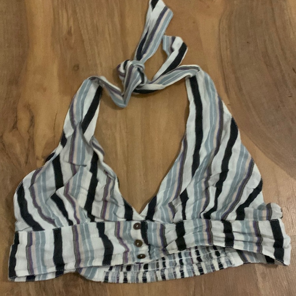 Multi colored striped halter crop top